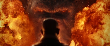 Preston Packard (Samuel L. Jackson) stands before King Kong in 2017's Kong: Skull Island.
