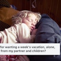 A mom naps with her young son. A woman asked Reddit's AITA forum if she deserves a weeklong solo vac...