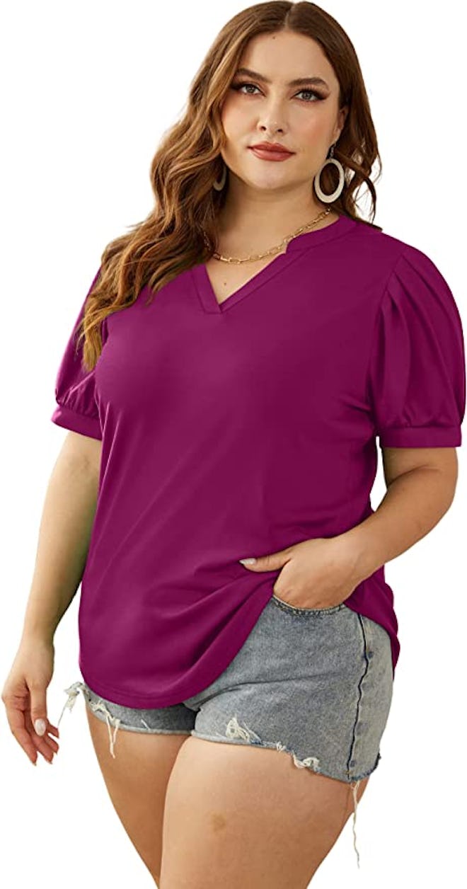 OFEEFAN Pleated Puff Sleeve Top