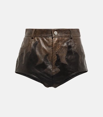 Printed High-Rise Leather Shorts