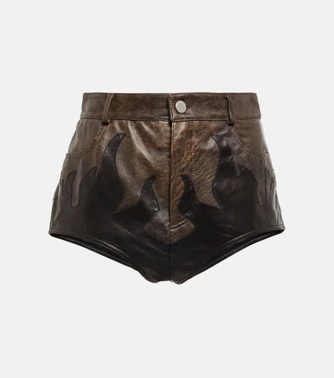 Printed High-Rise Leather Shorts