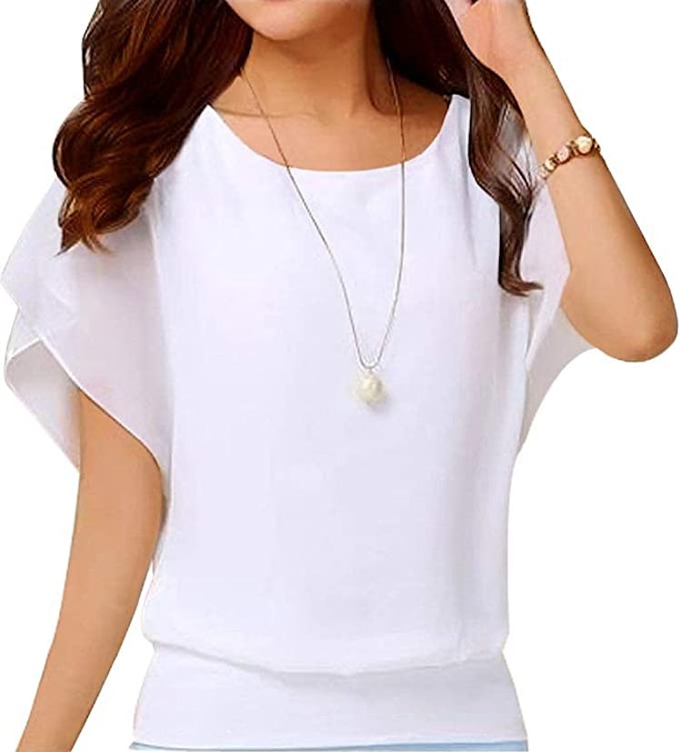 Neineiwu Women's Loose Casual Short Sleeve Chiffon Top