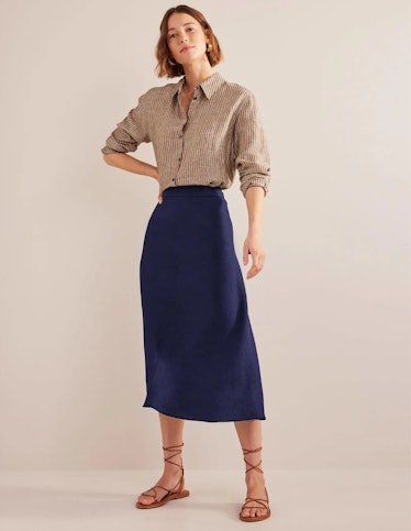 Bias Linen Midi Skirt