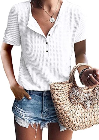 This waffle-knit Henley shirt is a cute and comfortable shirt that doesn't cost a lot.