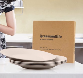 greenandlife 10inch Dishwasher & Microwave Safe Wheat Straw Plates (5-Piece)