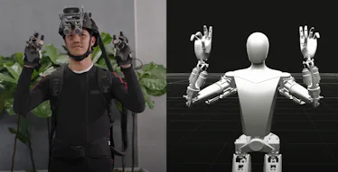 An image of the Tesla bot mimicking a human employee's movements.