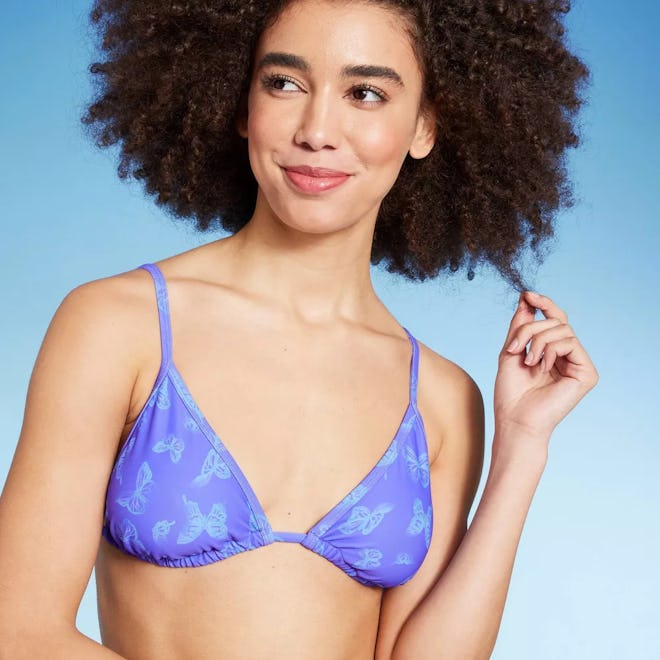 Women's Triangle Bikini Top - Purple Butterfly Print