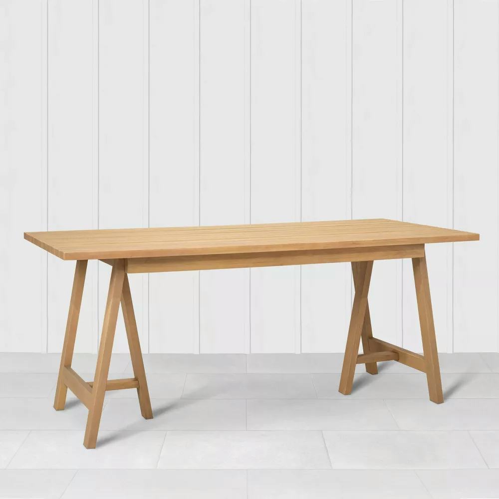 Slat Wood Outdoor Rectangular Dining Table - Natural
