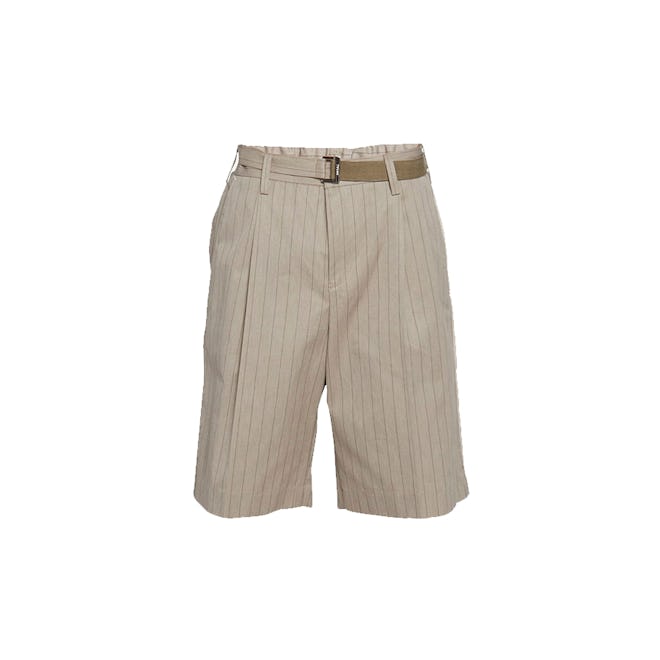 Sacai Men's Cotton-Blend Pinstripe Self-Belt Pleated Shorts