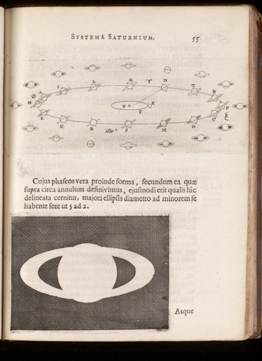 a page of a book by huygens with an illustration of saturn in it