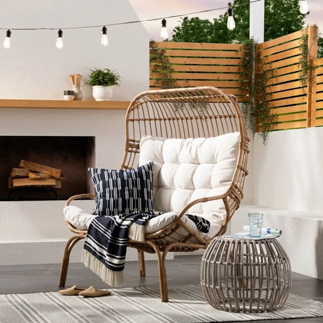  Wicker & Metal Patio Egg Chair, Outdoor Furniture 