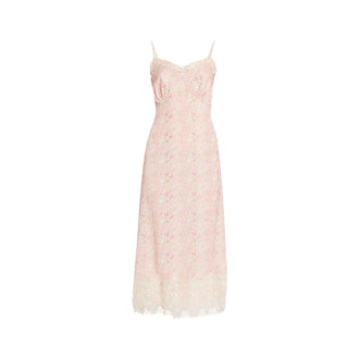 Simone Rocha Deep Lace-Trim Floral Slip Dress