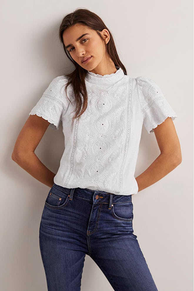 BODEN Broderie High-Neck Jersey Top