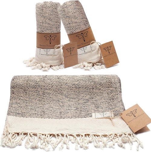 SMYRNA Turkish Cotton Herringbone Series Hand Towels (Set of 2) 