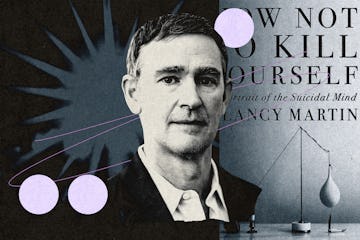 拼贴画头像的克兰西马丁在他的新书的封面,如何不自杀。