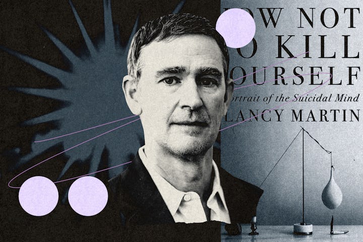 Collage of a headshot of Clancy Martin over the cover of his new book, How Not To Kill Yourself.
