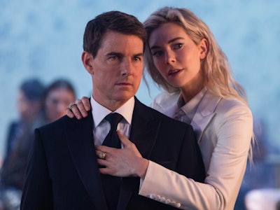 Tom Cruise as Ethan Hunt and Vanessa Kirby as White Widow in Mission: Impossible — Dead Reckoning Pa...
