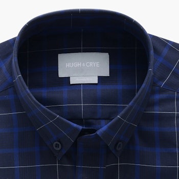 Hugh & Crye: Meridian Hill Small button-Down Collar (Blue, black glen plaid)