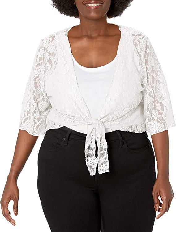 Star Vixen 3/4 Sleeve Lace Tiefront Shrug