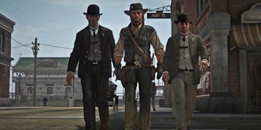 John Marston and government agents in Red Dead Redemption