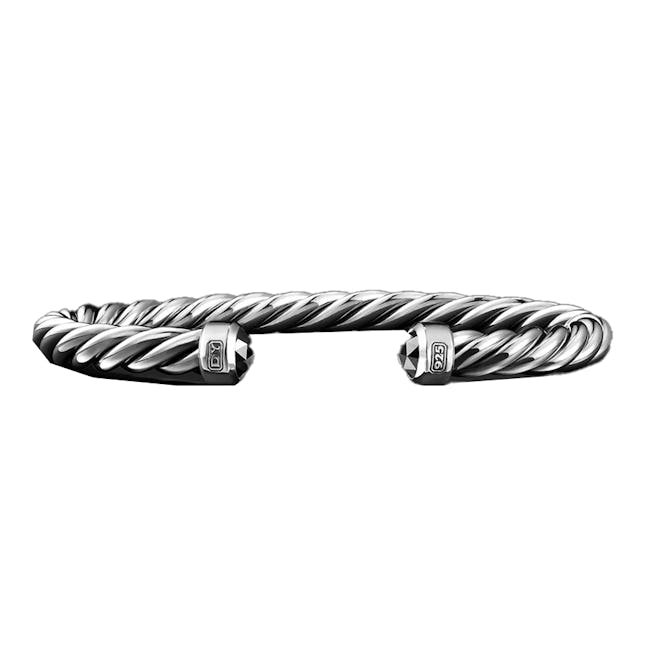 Cable Cuff Bracelet In Sterling Silver With Black Diamonds