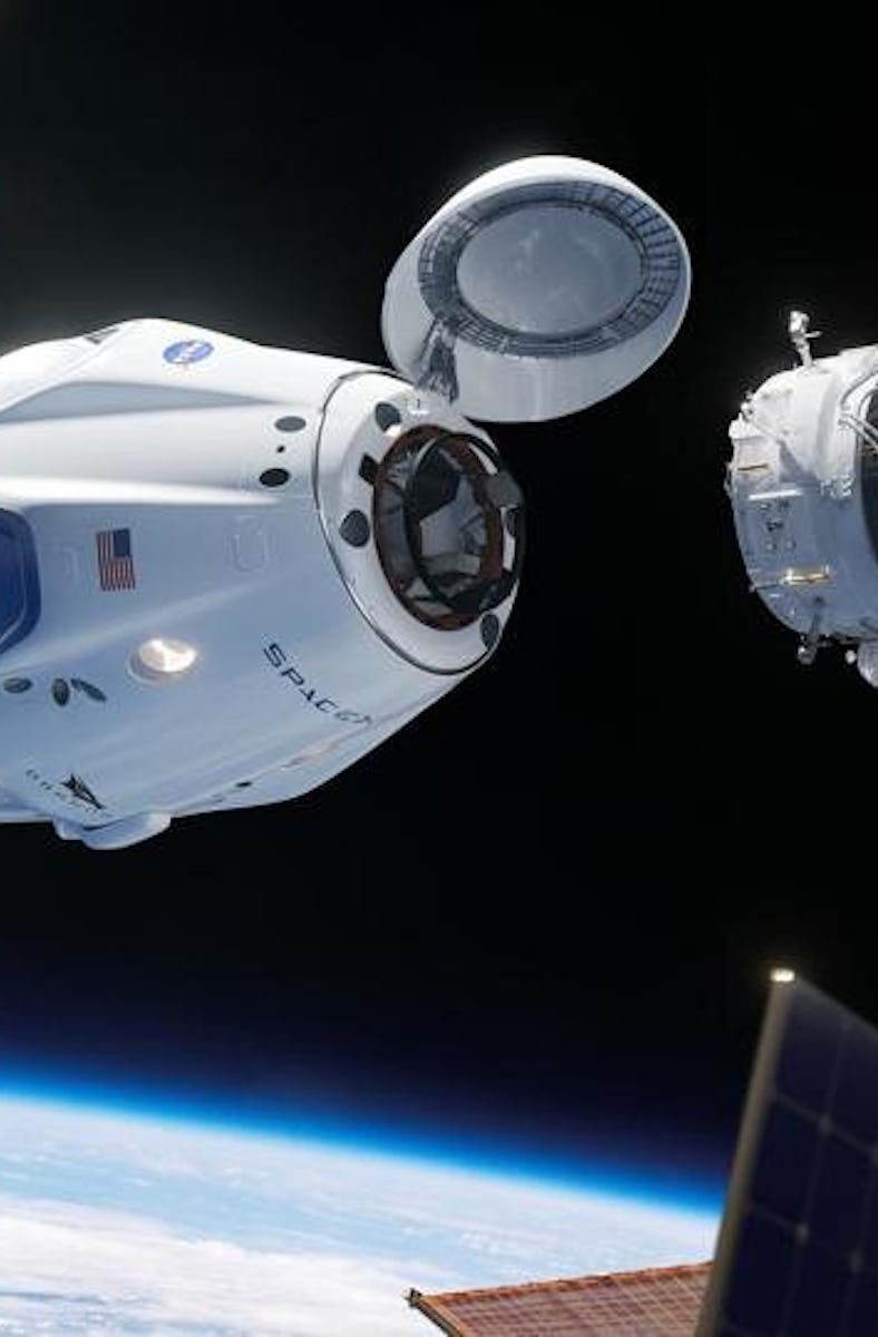 A Crew Dragon from SpaceX docking with the ISS