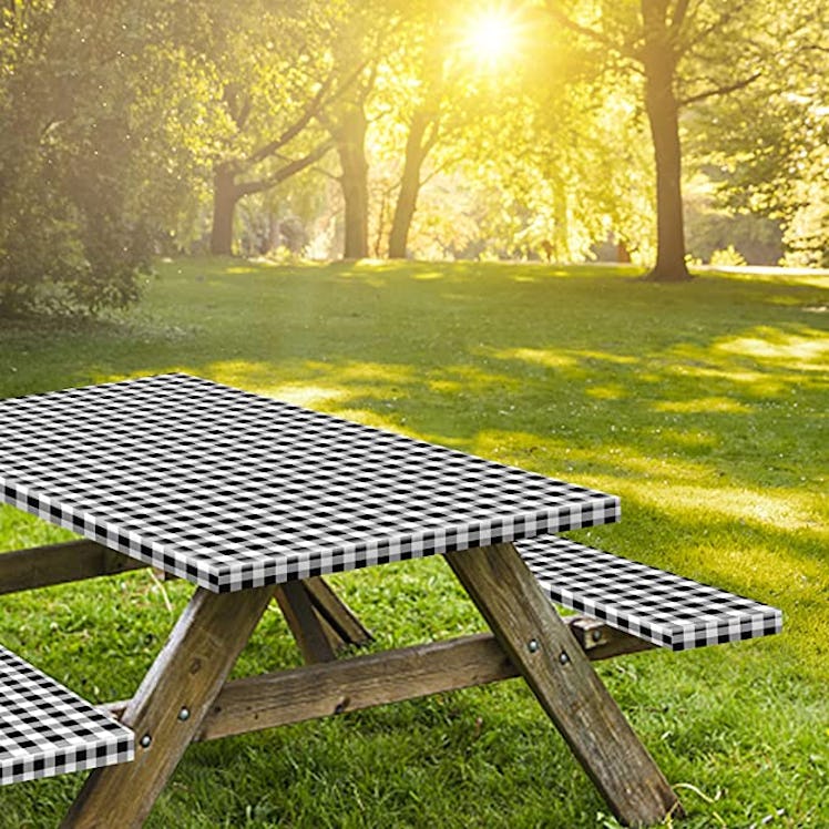 KENOBEE Picnic Table and Bench Fitted Tablecloth Cover (3 Pieces)