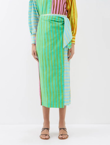 Bobbie Striped Organic Cotton-Seersucker Skirt