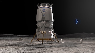 blue origin's lander on the moon in a simulated image