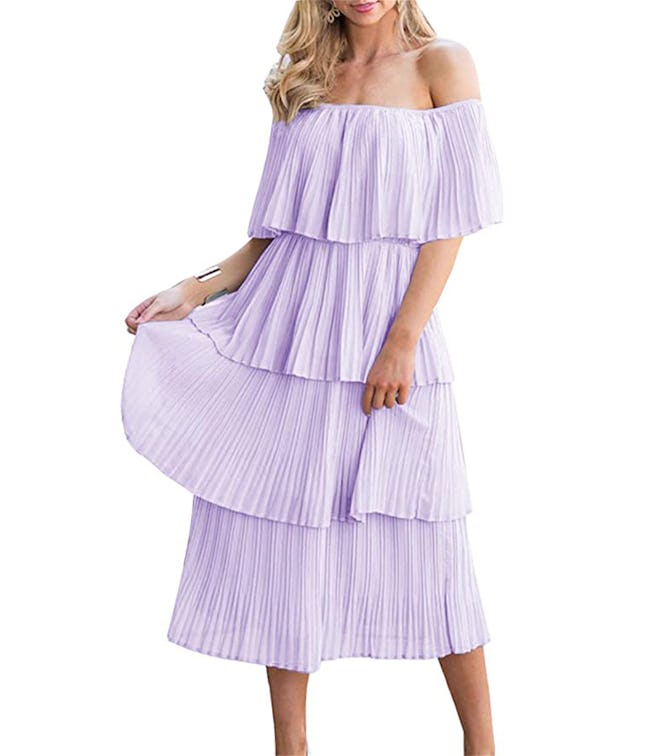 ETCYY Off The Shoulder Ruffled Chiffon Dress