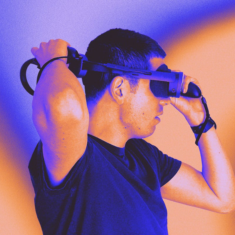 HTC Vive XR Elite VR headset on Inverse associate editor Ian Carlos Campbell