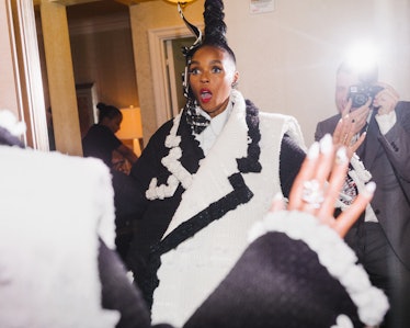 janelle monae getting ready for the met gala in thom browne