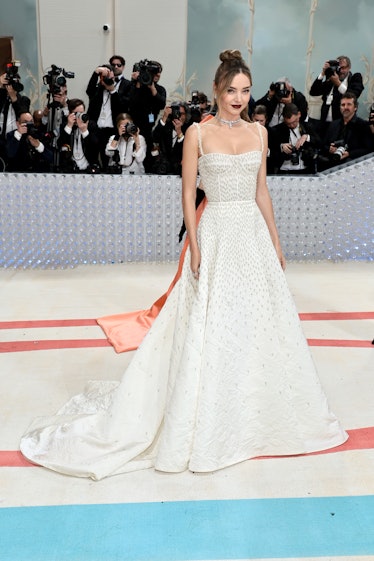 Miranda Kerr attends The 2023 Met Gala Celebrating "Karl Lagerfeld: A Line Of Beauty" at The Metropo...
