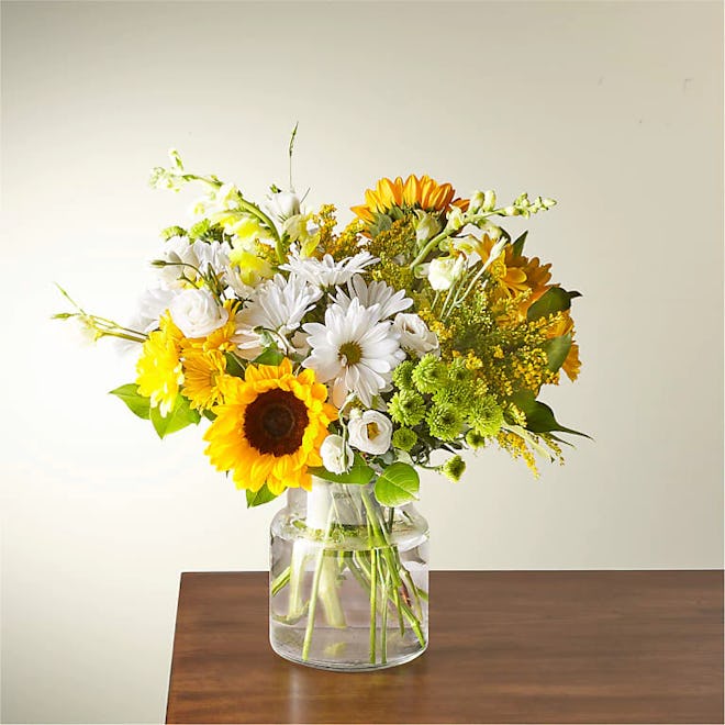 Mother's day bouquets to buy online: this sunflower arrangement with white accents