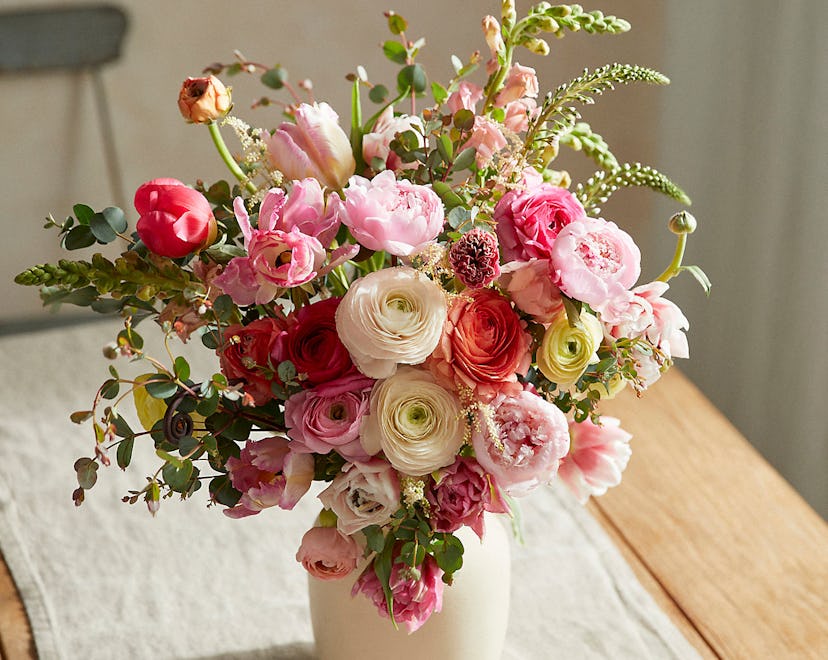 Mother's Day bouquets should reflect Mom's favorite colors and flowers, like this pink peony and ran...