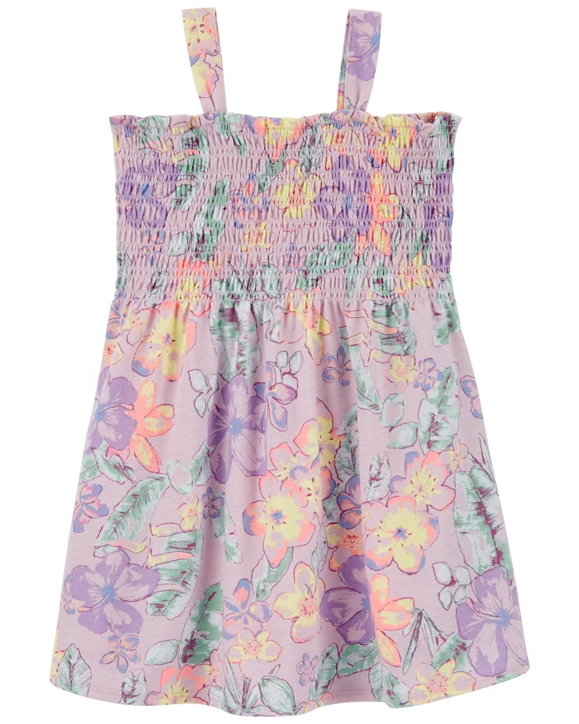 Toddler Smocked Floral Print Jersey Dress