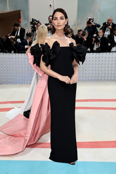 Lily Aldridge attends The 2023 Met Gala Celebrating "Karl Lagerfeld: A Line Of Beauty" at The Metrop...