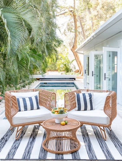Furniture woven from natural materials. summer outdoor decor trends
