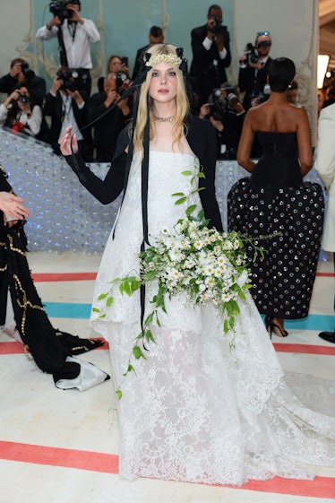 Elle Fanning attends The 2023 Met Gala Celebrating "Karl Lagerfeld: A Line Of Beauty" at The Metropo...