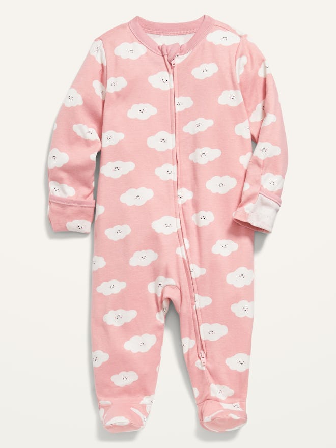 Pink and White Clouds Unisex Printed Sleep & Play Footed One-Piece