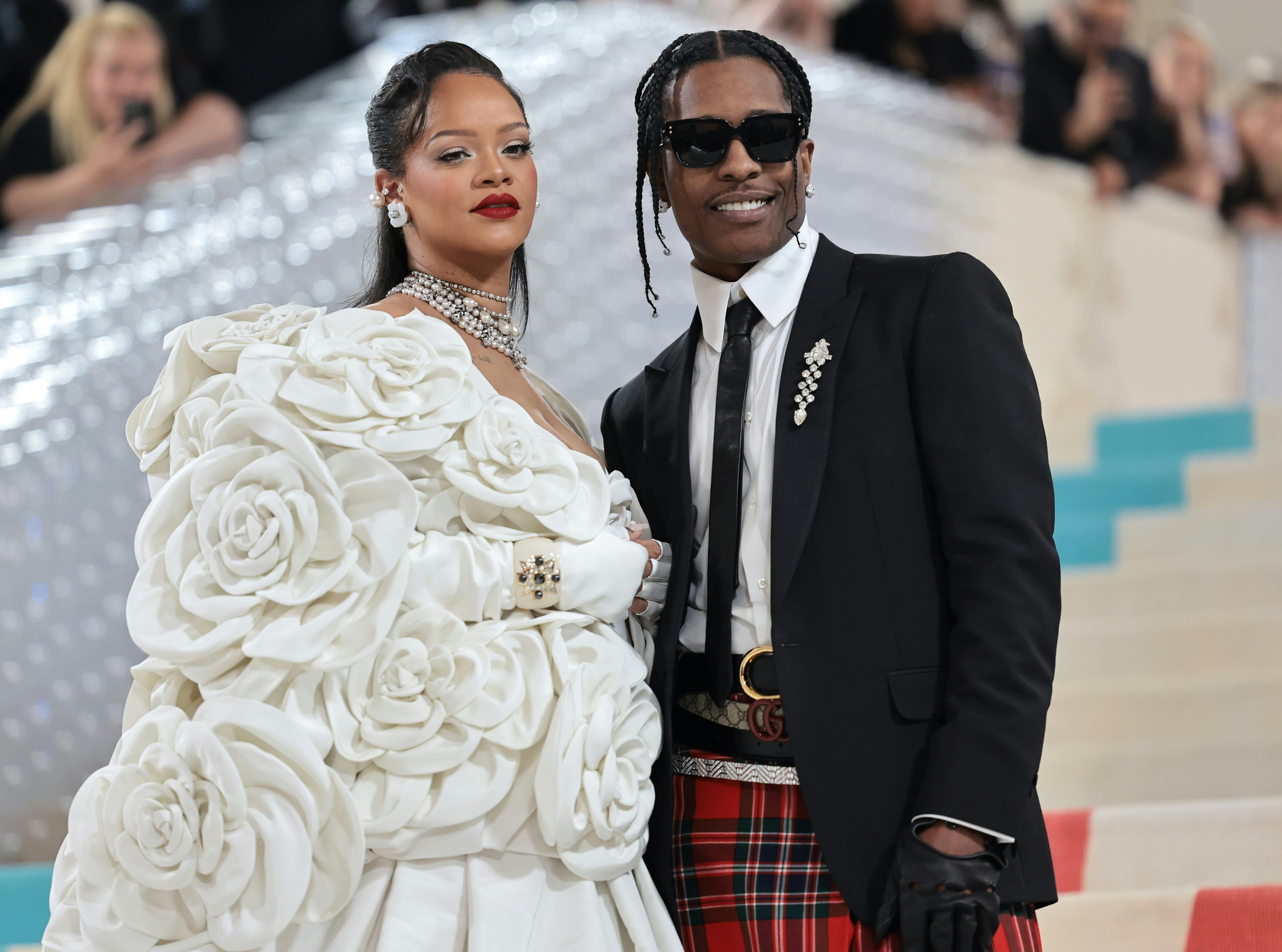 Rihanna and A$AP Rocky attend The 2023 Met Gala Celebrating "Karl Lagerfeld: A Line Of Beauty" at Th...