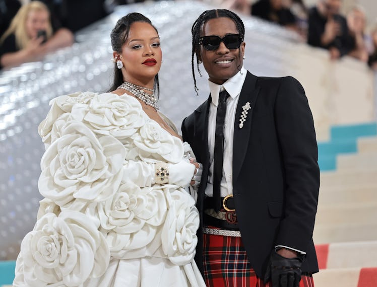 Rihanna and A$AP Rocky attend The 2023 Met Gala Celebrating "Karl Lagerfeld: A Line Of Beauty" at Th...