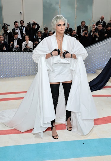 Cara Delevingne attends The 2023 Met Gala Celebrating "Karl Lagerfeld: A Line Of Beauty" at The Metr...