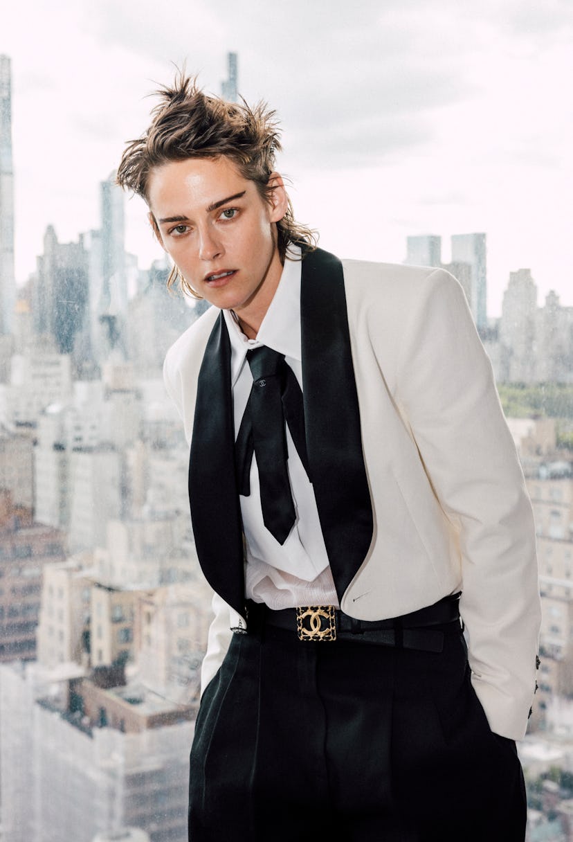 Kristen Stewart in suit before Met Gala