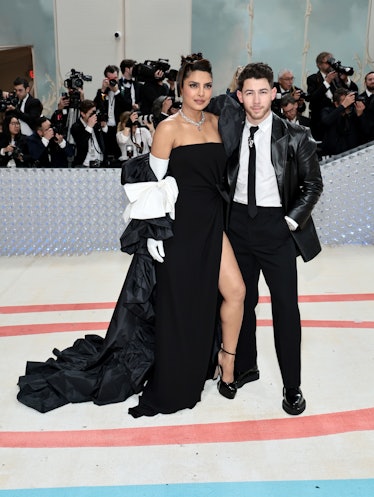 Priyanka Chopra and Nick Jonas attend The 2023 Met Gala Celebrating "Karl Lagerfeld: A Line Of Beaut...