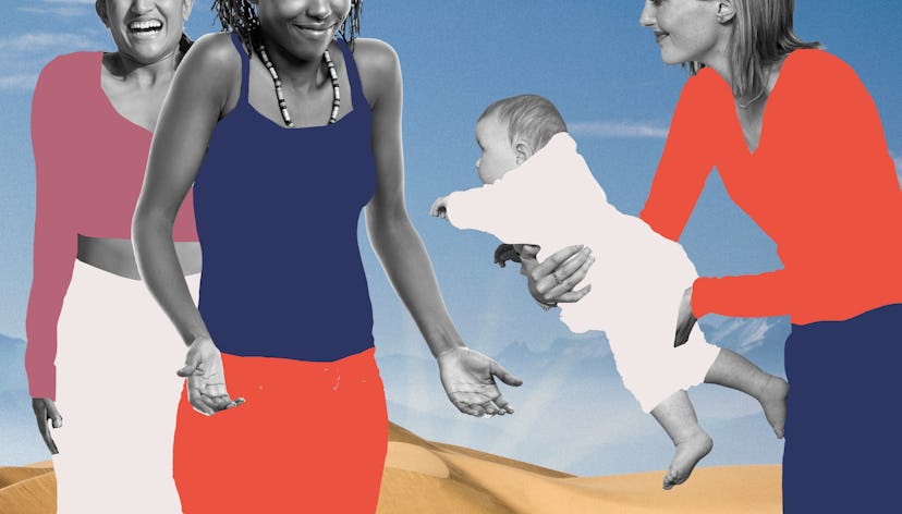 Sad beige lady etiquette guide for new babies