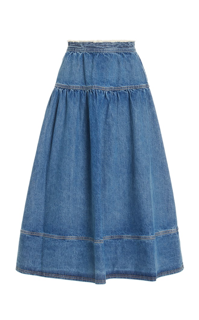 Astrid Frayed Denim Maxi Skirt