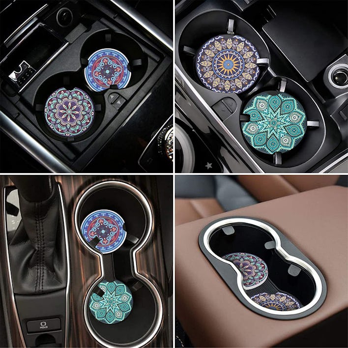 Vaincre Mandala Ceramic Car Coasters (4-Pack)