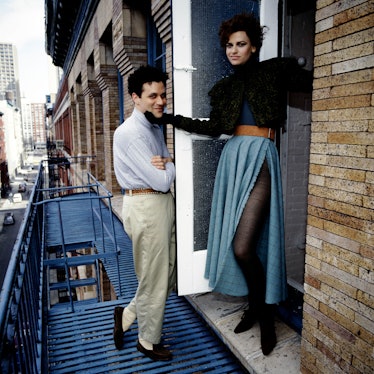 Sandra Bernhard & Isaac Mizrahi hanging out on the fire escape.