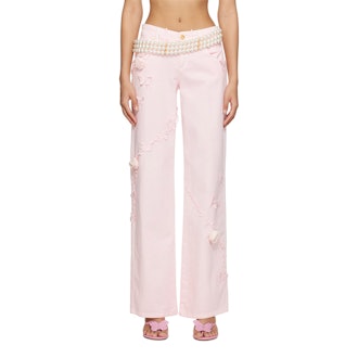 Blumarine Pink Oversized Thorn Jeans
